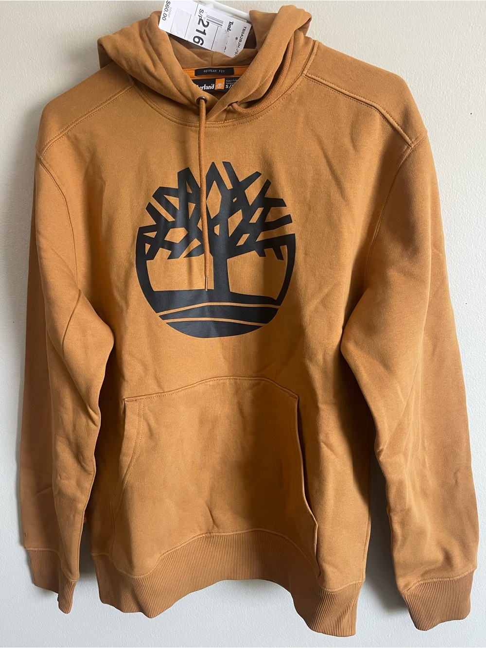 Timberland Men’s Pullover Hoodie in Caramel Brown with Black Logo Size S